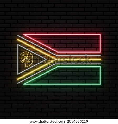 Neon sign in the form of the flag of Vanuatu. Against the background of a brick wall with a shadow. for the design of tourist or patriotic themes.