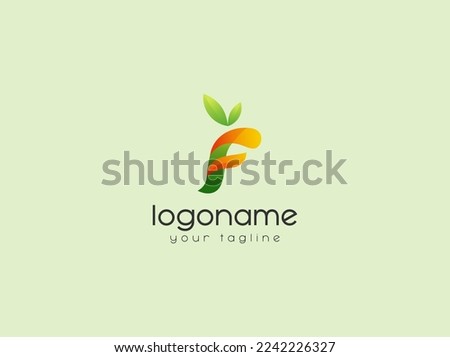 Letter F with fresh leaf gradient logo design vector