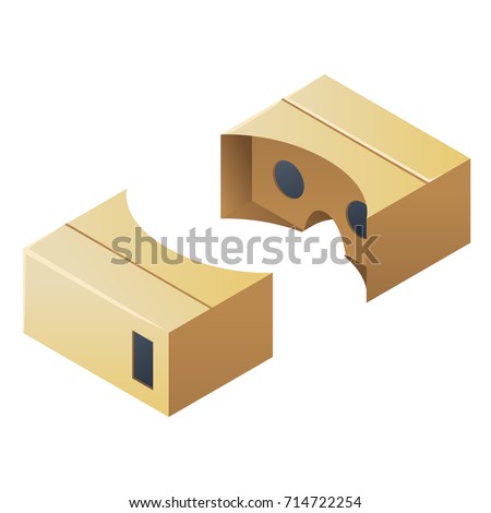 DIY VR helmet in isometric view. Vector illustration. Volumetric cardboard VR helmet. Isometric realistic cardboard glasses virtual reality headsets