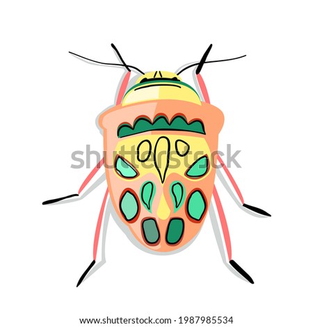 Picaso beetle vector illustration. Beautiful insect, beetle with beautiful coloration and spots. Isolated object on white background for poster, sticker, postcard, article, report, presentation, print