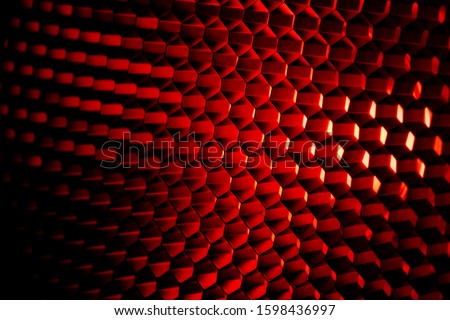 Similar – Foto Bild Nahaufnahme Wabengittertextur mit rotem Licht. Rotes und dunkles Metall mit sechseckigem Muster und abstraktem Hintergrund. Ausrüstung mit Lichtmodifikatoren. Metall-Wabenstruktur. Futuristisches Muster. Honiggitterzellen-Netzwerk.