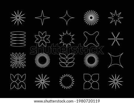 Vector set of abstract minimalistic geometric elements. Contemporary simple various zigzag shapes, curves, lines, triangles, circles for icons, logo, UI.