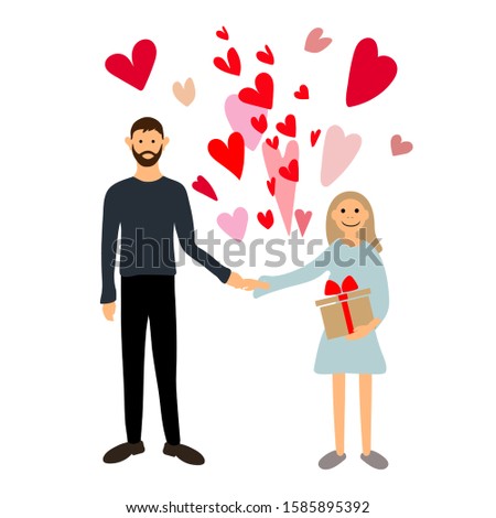 Couple in love. Vector illustration. Man and woman holding hands. Valentina's day