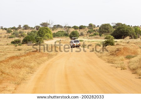 Tsavo, Kenya - February 3: Safari Car in Tsavo East National Park in Kenya on February 3, 2013