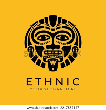 Ethnic mask logo. Aztec and Mayan mask logo for business. Cultural vector design in a minimalistic style. Vector illustration