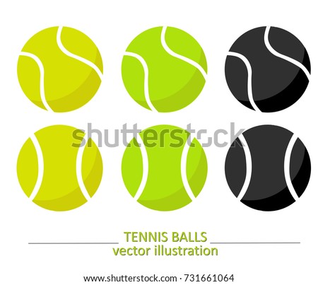 Set of yellow, green and black volume tennis balls on white background. Vector design. Sports, fitness, activity vector illustration. Vector elements of equipment for tennis. Realistic color version. 