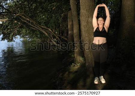 Similar – Image, Stock Photo Sportswoman on shore with paddle board