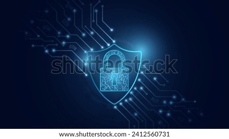 Cybersecurity and information protection. Data protection concept design for personal privacy, and cyber security. Blue color abstract technology. Shield With Keyhole icon, Vector and Illustration.