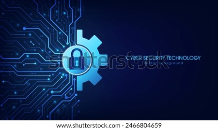 Padlock and cog wheel on printed circuit board. secure system concept with a Padlock. Cyber security technology concept abstract background futuristic Hi-tech style. Vector and Illustration.	