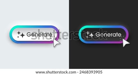 Generate AI button. Neumorphic bar. Artificial intelligence and Machine learning technology concept. AI enters by command prompt to generate ideas. Neumorphism style. Vector illustration.
