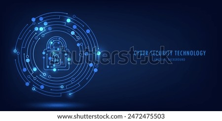 Padlock in the circular circuit. Cyber security technology concept abstract background. Technology data protection system, Internet security and safety information personal, Vector and Illustration.	