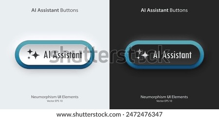 AI Assistant sign. A set of black and white buttons with AI assistant symbols. Icon in trendy neumorphic style. 3D Neumorphism design style for Apps, Websites, Interfaces, and mobile app. UI Ux.