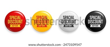 Special discount symbol. 3D Round sticker badge with offer message. Advertising discounts symbol. Promotion set for shopping marketing, clearance sale and advertisement Vector illustration.