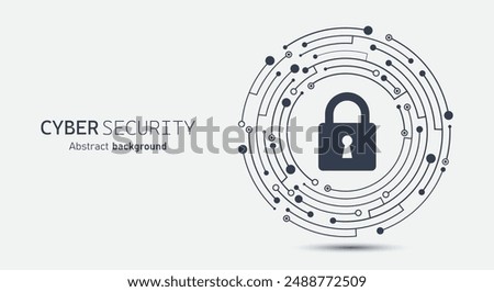 Padlock on circuit board. Cyber security concept abstract background. Secure service. Technology data protection system and safety information personal. Vector illustration.