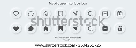 Social media icons set. Flat and line icon. A set of round buttons with symbols. 3D Neumorphism design style for apps, websites, and Interfaces. UI UX. Vector illustration.