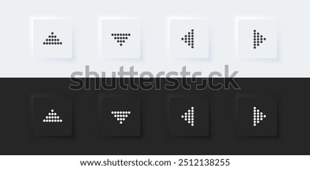 Arrow sign icon. Up down left right sign. A set of square buttons with symbols. 3D icon in trendy neumorphism style for apps and websites. UI UX elements. Vector illustration.