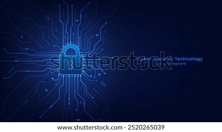 Padlock on circuit board. Secure system and network protection technology concept. Cyber security technology futuristic background. Vector illustration design for banner and template. 