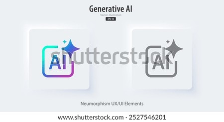 Generate AI button. Buttons neumorphism style, with Generate AI symbols. Press buttons to generate ideas. Artificial intelligence and machine learning technology concept. Vector illustration.