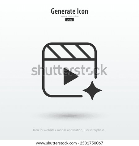 AI generated video icon. Video generative by Machine learning. AI enters by command prompt to generate ideas. Icon element for apps web. Vector illustration.