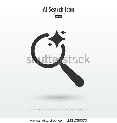 AI-search icon. A magnifying glass with stars. Searching or finding and analysis by Machine learning. Artificial intelligence technology. Icon element for application and web. Vector illustration.