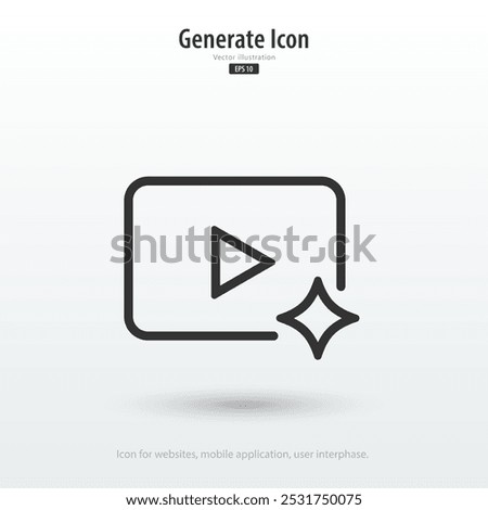 AI generated video icon. Video generative by Machine learning. AI enters by command prompt to generate ideas. Icon element for apps web. Vector illustration.