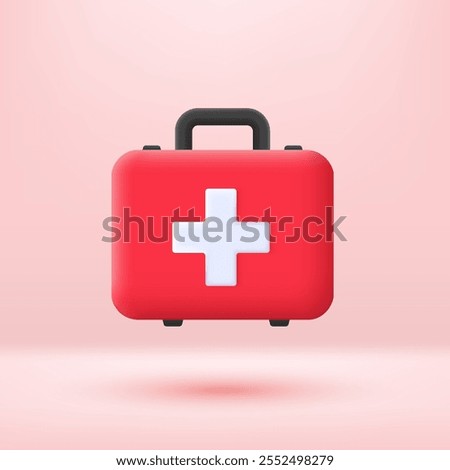 3D First aid medicine box with plus icon. Concept of healthcare, medicine, and emergency. 3D render in cartoon style Isolated vector illustration.