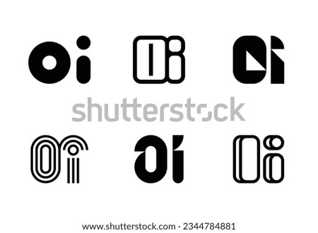 Set of letter OI logos. Abstract logos collection with letters. Geometrical abstract logos