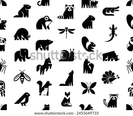 Seamless pattern with Animals logos. Animal logo set. Icon design