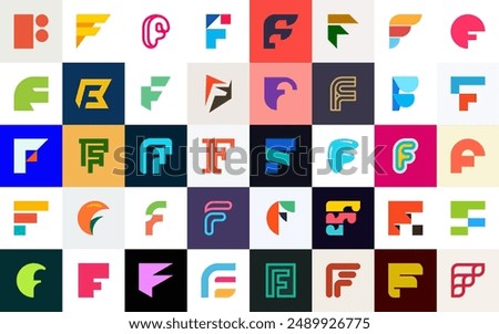 Abstract logos collection with letter F. Geometric abstract logos. Icon design