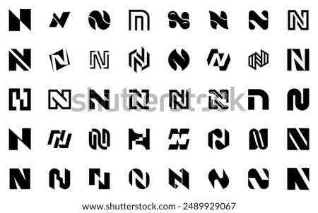 Abstract logos collection with letter N. Geometric abstract logos. Icon design