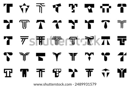 Abstract logos collection with letter T. Geometric abstract logos. Icon design