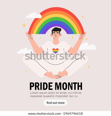 Person hold lgbt rainbow. Pride month celebration against violence, descrimination, human rights violation. Lgbt greeting card. Man, woman or transgender on peaceful demonstration or protest.