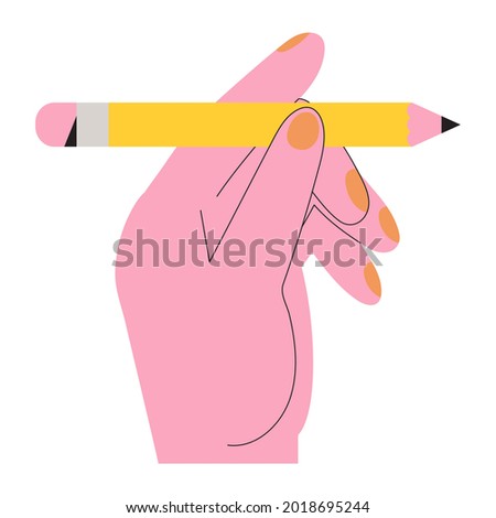 Designer, artist or illustrator hold pensil in hand and is ready to start drawing, project or sketch. Concept for web design studio, startup, art vector illustration courses or creative studio lessons