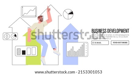 Stock market rebound, business  growth, development and gain profit or leadership and achievement concept, businessman jump or fly high following rising up performance arrow graph.  Stock foto © 