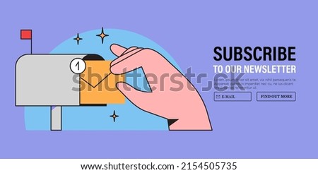 Hand hold or send mails to postbox. Character with envelope read new letters. E-mail marketing mail service and correspondence delivery vector illustration for ui, advertisement and website banner.