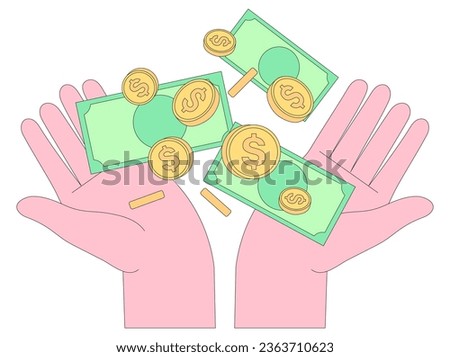 Hands gesture vector illustration. Character hand holding money, bundle of notes, cash, making donations, paying, counting, giving currency and other financial activity. Finance occupations concept.