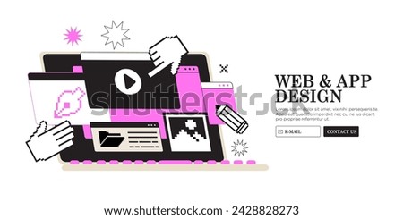 Hands are working on website or application, ui ux design and programming. Team of designers doing research and prototyping. Web studio or mobile application concept for banner, ads, landing page.