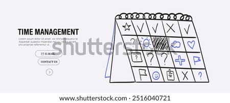 Flat line charcoal chalk vector illustration of a flip calendar with v and x check marks. Concept of schedule planning, time management and work organization. Put reminder notes in personal organizer.