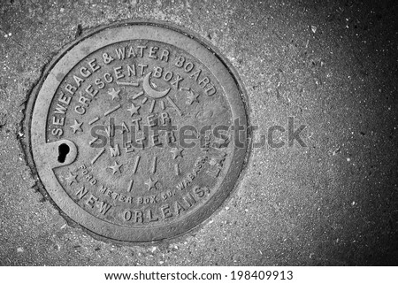 NEW ORLEANS, LA - JANUARY 5, 2012: New Orleans Water meter cover.