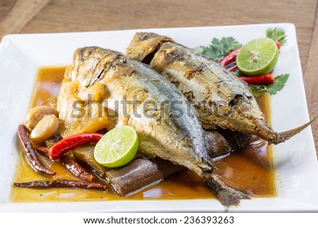 Boiled mackerel sweet and salt,Thai food