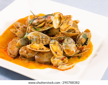 Stir fried clams with roasted chili paste,Thai food