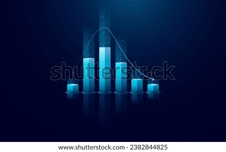 Abstract going down chart with arrow on technology dark blue background. Stock market and business concept. Vector illustration in digital futuristic light blue monochrome style.