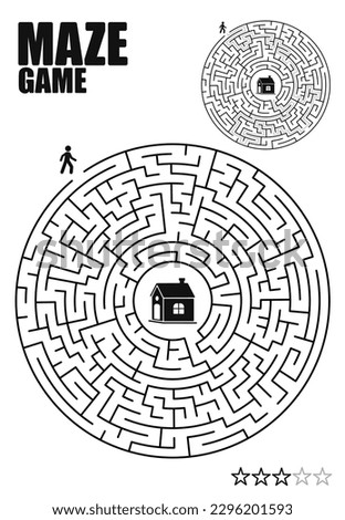 Round Maze Quest: Journey to the Center. Black and white maze vector illustration