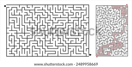 A rectangular maze game of medium difficulty. Vector illustration of puzzle maze