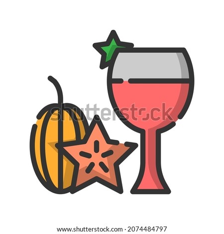 Vector carambula juice filled line icon, food and drink related 64x64 Pixel, whitebackground
