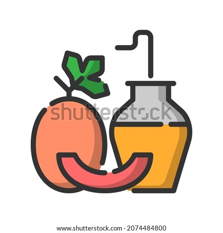 Vector cantaloupe juice filled line icon, food and drink related 64x64 Pixel, whitebackground