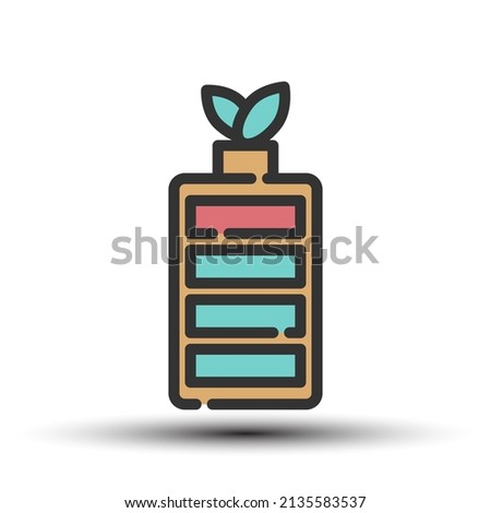 Simple battery filled line icon, electricity power and charge concept small shadow white background
