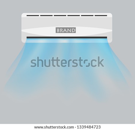 vector of split ac and it's fresh waving cold hygienic air with grey background 
