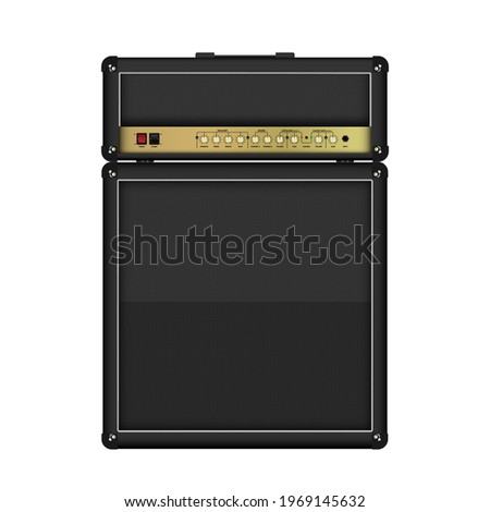 Realistic classic guitar amplifier head and cabinet, vector illustration