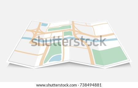 Folded paper city map, vector illustration